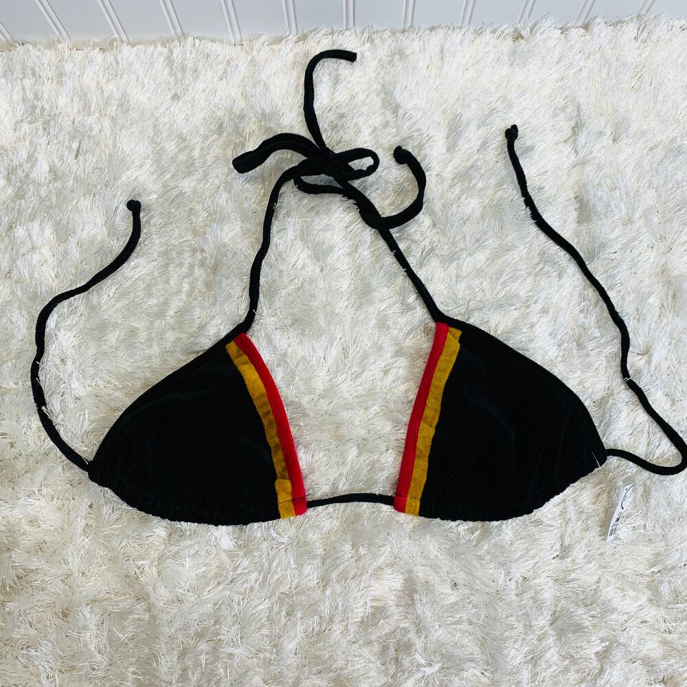 Hazel Black Fuschia Gold Velour Triangle Bikini Top Sz Large